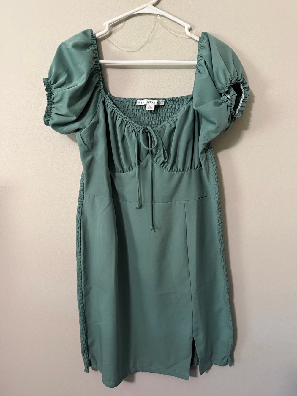 Hyfve Sage Green Puff Sleeve Smocked Mini Dress Cottagecore Size Large